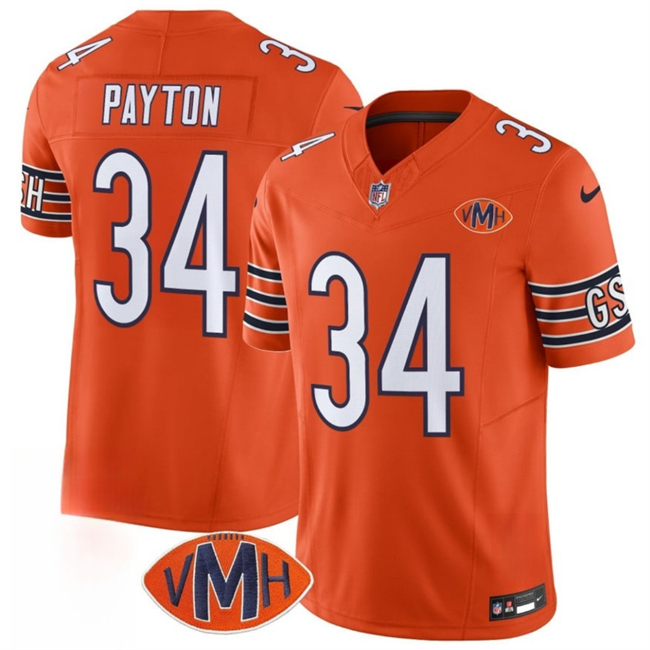 Men's Orange Chicago Bears #34 Walter Payton 2025 F.U.S.E. With VMH Patch Vapor Untouchable Limited Stitched Football Jersey